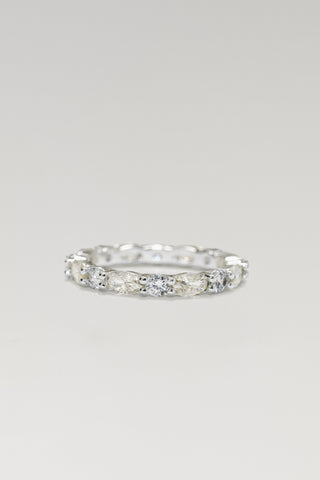 Aurelia eternity ring, silver-tone, front view of the alternating champagne marquise and clear round stones