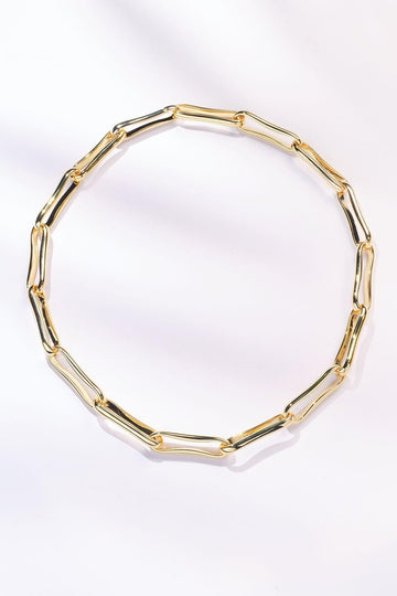 Delphine necklace gold elongated link chain on white background