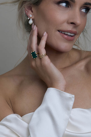 Side view of Margaux flat back bridal earring with pearl and crystal accents