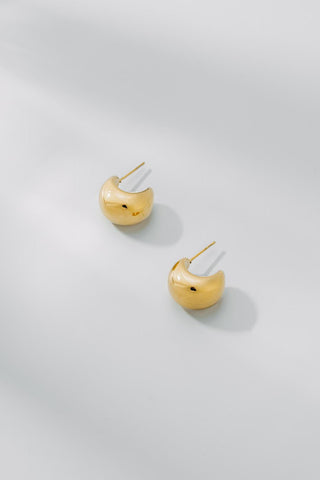 Roz mini gold hoop earrings with a polished finish on a white background