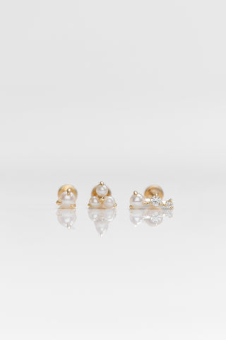 Sera flat back earring styled with other pearl and crystal flat backs from the Louise Cooney Bridal Collection